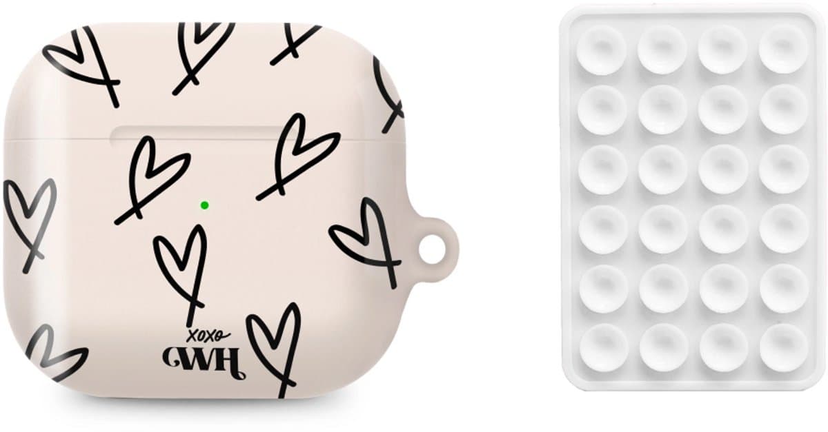 xoxo Wildhearts AirPods hoesje All Yours Beige & Zwart + Telefoonsticker Stick On Me Square Wit – geschikt voor AirPods 4 — afbeelding 1