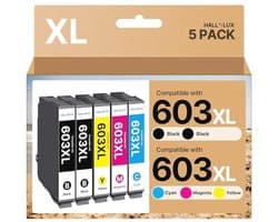 Compatibele Inktcartridges 603XL Multipack voor XP-2100, XP-3100, XP-4100 en Workforce Printers (Zwart, Cyaan, Magenta, Geel, 5-Pack)