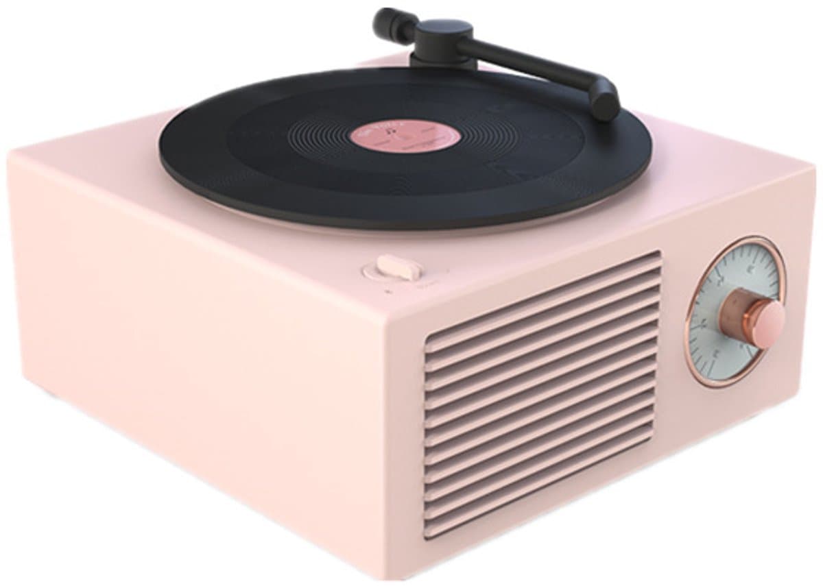 Deze retro-klassieke lichtroze Bluetooth-speaker heeft een klassiek ontwerp voor een platenspeler en is een leuk cadeau voor meisjes. Hij beschikt over een verbeterde bas en een luid volume. — afbeelding 1