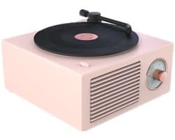 Deze retro-klassieke lichtroze Bluetooth-speaker heeft een klassiek ontwerp voor een platenspeler en is een leuk cadeau voor meisjes. Hij beschikt over een verbeterde bas en een luid volume.