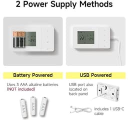 Programmeerbare Thermostaat voor Gasketel - Wandthermostaat met Handmatige Bedieningen en Batterij - 2 Draad Thermostaat — thumbnail 3