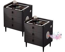 Nachtkastje Set van 2 met Bluetooth Speaker, Draadloos Opladen en USB-Poorten