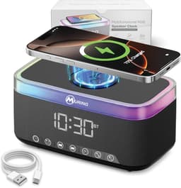 Muring Digitale Wekkerradio – Digitale Klok Slaapkamer – 15 W Draadloos opladen - Speaker met bluetooth - 13 Lichtstanden - Lichtwekker – Wekker voor kinderen & volwassenen – Netstroom – Alarmklok – Zwart — thumbnail 1