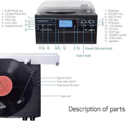 Bluetooth Platenspeler met CD & Cassette – Vinyl naar MP3 – USB & SD – AM/FM Radio – Afneembare Stereo Luidsprekers — thumbnail 5