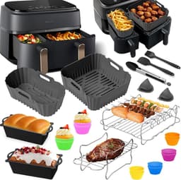 Heteluchtfriteuse Accessoires Gescht voor Philips Dual Basket Airfryer 3000-serie 6L/3L - 23pcs Airfryer Siliconen vorm Accessoireset - Grillrooster, Cake Broodvorm voor Philips Airfryer Dual Basket(grijs) — thumbnail 2