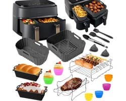 Heteluchtfriteuse Accessoires Gescht voor Philips Dual Basket Airfryer 3000-serie 6L/3L - 23pcs Airfryer Siliconen vorm Accessoireset - Grillrooster, Cake Broodvorm voor Philips Airfryer Dual Basket(grijs) — afbeelding 1