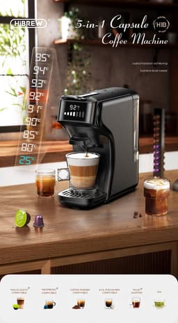 HiBREW H1B 6-in-1 Pods Koffiezetapparaat- Waterreservoir van 600 ml - Extractie met een druk van 20 Bar - Koude/Warme modus - LED-indicator - Zwart — thumbnail 5