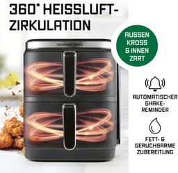 GOURMETmaxx FryUp verticale dubbelkamer heteluchtfriteuse 10L met klapbaar touchscreen – 4 gerechten op 4 niveaus – 32% ruimtebesparing — thumbnail 2