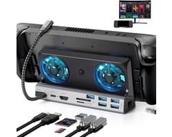 Steam Deck Dock met Dubbele Koelventilatoren - 10-in-1 Dockingstation met HDMI 2.0 4K @60Hz, SD/TF Kaartsleuf, 5 USB Poorten, Gigabit Ethernet, USB-C PD3.0 voor Valve
