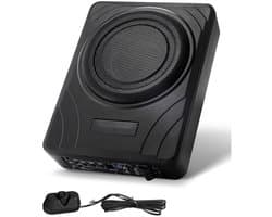 Subwoofer voor in de auto - Onderstoel actieve 300W - Ingebouwde versterker - Platte compacte behuizing - Hoge/lage ingang - Volumeregeling - Voor SUV, vrachtwagen en camper