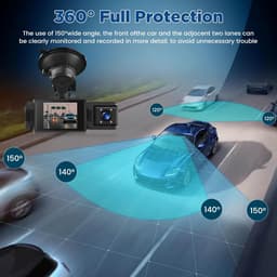WiFi Dashcam voor Auto – 3-kanaals Draadloze Dashcam met App, Voor Binnenin Achter Camera, Full HD 1080P, 2” IPS-scherm, Nachtzicht, Bewegingsdetectie, Loopopname, 64GB-kaart Inbegrepen — thumbnail 5