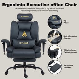 Symino sofa Gamingstoel - Directiestoel - Ergonomische bureaustoel met imitatiebont - Met voetensteun - In hoogte verstelbaar - Computerstoel - Draagvermogen 130 kg - grijs — thumbnail 2