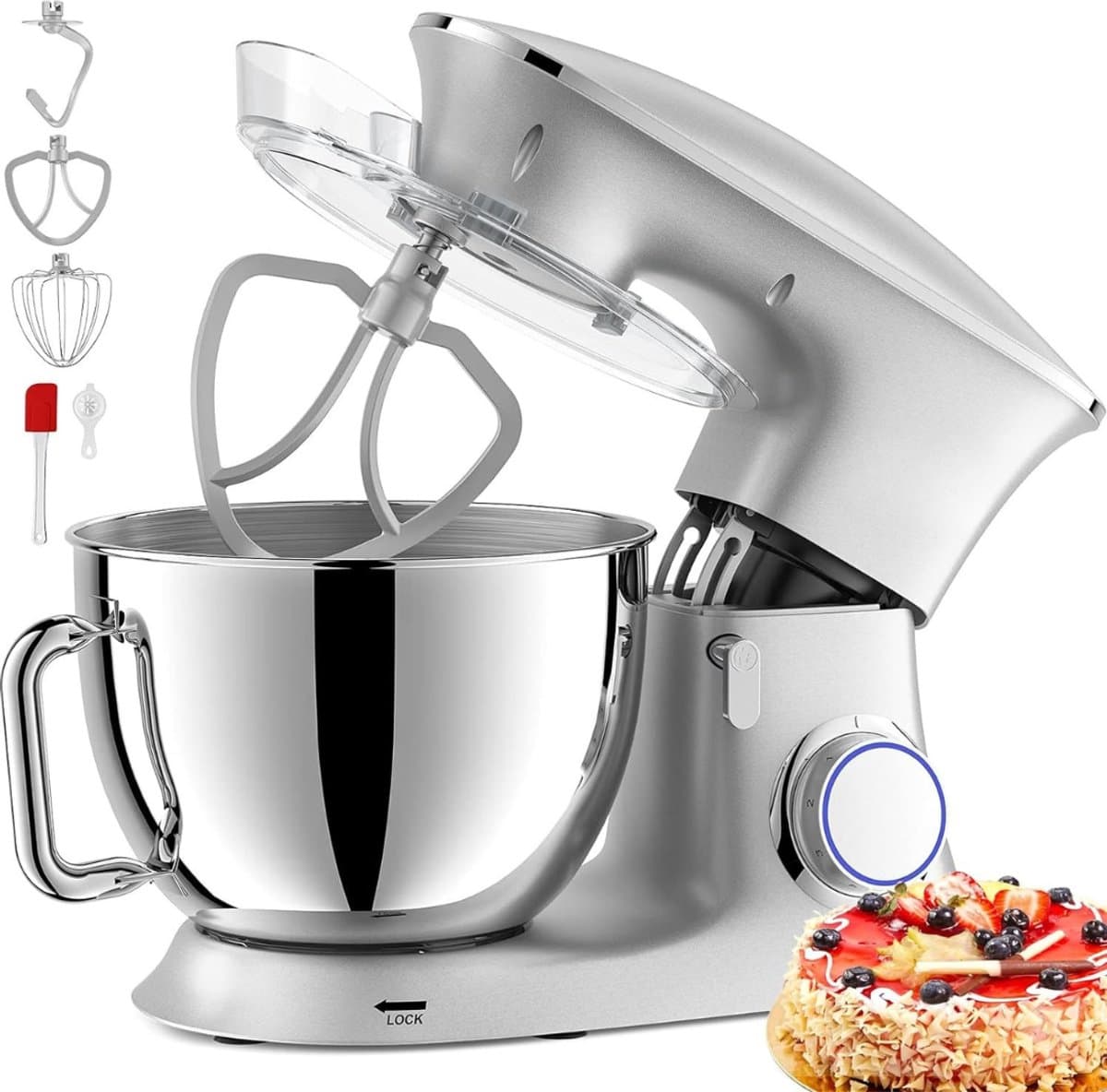 Deegmachine - 8,5 Liter Deegmachine - Deegmachine Met 6+1 Snelheden - 1500W Mengkneedmachine Met Deeghaak, Garde En Spatel Voor Bakken - Gebak - Koekjes — afbeelding 1