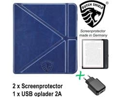 Origami Sleepcover Geschikt voor Kobo Libra 2 Hoes Marine Blauw + Screenprotector + Oplader * - ereader hoesje - cover