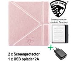 Origami Sleepcover Geschikt voor Kobo Libra 2 Hoes Roze Goud + Screenprotector + Oplader * - ereader hoesje - cover