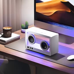 Transparante minimalistische Bluetooth-luidspreker met draaiknop, draadloze luidspreker, TF-kaartsleuf, sfeervolle verlichting en desktopbas (wit) — thumbnail 4