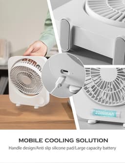 Oplaadbare bureauventilator - Draagbaar, ultrastil en krachtige luchtstroom voor slapen, reizen en meer - 3 snelheden met 2000 mAh batterij — thumbnail 3