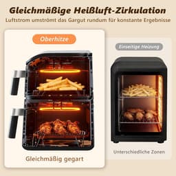 Glitzerlife - Heteluchtfriteuse - Dual-Zone Dual-Chamber 11L Heteluchtfriteuse - 13-in-1 2800W - Touchscreen Timer en Temperatuurregeling - Zwart - Huishoudelijke Heteluchtfriteuse voor Dagelijks Koken — thumbnail 3