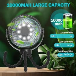 Tafelventilator USB met 10000 mAh Accu, 3 Snelheden, 720 Graden Rotatie, Stil en Krachtig voor Thuis en Camping — thumbnail 2
