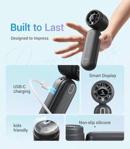 Draagbare Handventilator met LED-display, 2000 mAh Accu, 5 Windsterktes voor Reizen en Outdoor Activiteiten — thumbnail 2