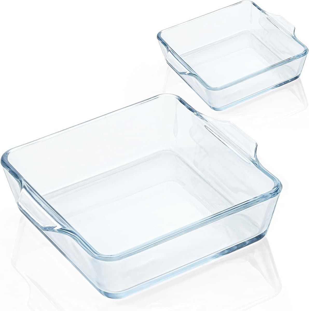 Set van 2 Glazen Ovenschalen Vierkant Klein 13x13 cm met Handvat - Geschikt voor Airfryer en Magnetron — afbeelding 1