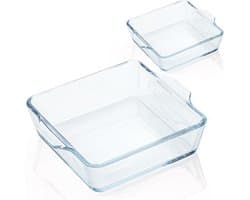 Set van 2 Glazen Ovenschalen Vierkant Klein 13x13 cm met Handvat - Geschikt voor Airfryer en Magnetron
