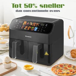 Digitale Airfryer XXL 10L Sinaopus 901 – Heteluchtfriteuse met Dubbele Mand en DualMand Onafhankelijke Snelle Opwarming – Voor Gezinnen – 10 Programma’s – Kijkvenster – Makkelijk te Reinigen – Capaciteit voor 5 Personen — thumbnail 3