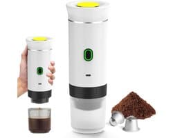 Draadloze Draagbare Espresso Machine - 3-in-1 Oplaadbare Koffiemaker voor Capsules en Poeder - 7500mAh - Geschikt voor Reis, Camping, Auto en Kantoor - Wit