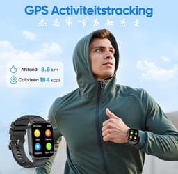 Synyq Axis GPS Smartwatch Dames en Heren - 2 Bandjes - Waterdicht - Belfunctie - Stappenteller - Hartslagmeter - Slaapmonitor - Multisport - Geschikt voor Android en iOS - Zwart — thumbnail 2
