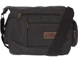 Fana Bags | Grote canvas schoudertas zwart | Heren / Dames schoudertas A4 | Canvas messenger bag | Schouder tas groot canvas