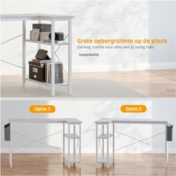 Klein Hoekbureau met - 100x70 cm L-vormig Computerbureau Schrijftafel met Omkeerbare Grote Opbergplanken - Boekenplank Werkstation voor Studie, Speel, Werk en Slaapkamer in Thuis Kantoor — thumbnail 2