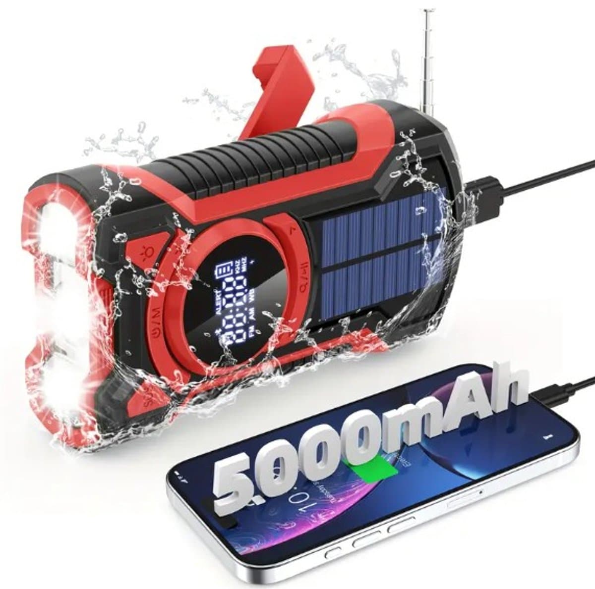 Dutchers® Onverwoestbare Noodradio 5000 mAh - Schok- en valbestendig - Solar Opwindbaar - Opwindbare Radio - Survival - Dynmo en Zonnepaneel - Powerbank - Dynamo Radio - Zaklamp - Noodpakket - Telefoon opladen — afbeelding 1
