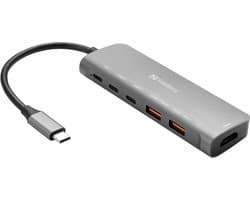 Sandberg - USB-C Dock HDMI + 2xUSB-A + 2xUSB-C + PD100W Bedraad - USB 3.2 Gen 1 (3.1 Gen 1) - Type-C - Aluminium