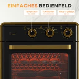 ZYLARO Airfryer oven - Vrijstaande Elektrische Oven - AirFryer, Bakken, Grillen en meer - 20 Liter - 1400 Watt - Vintage metaal zwart en geel — thumbnail 2