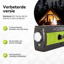 Noodradio Solar Opwindbaar en Batterijen - Noodpakket - Draagbare Survival Radio - Powerbank en Zonneenergie - Bouwradio - Zaklamp - 4000 mAh - Groen — thumbnail 3