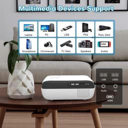Mini Beamer - Streamen vanaf je telefoon - Input tot 1080P Bluetooth Audio - Projector - Mini Projector - HDMI - USB - Wit - Smartphone - Zoomfunctie - Draagbaar - Ingebouwde speaker — thumbnail 1