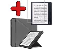 Hoes Geschikt voor Kobo Sage - Met Screenprotector - Luxe E-reader Trifold Case - Bescherm Hoesje Book Cover - Grijs