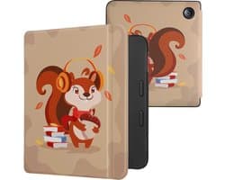 kwmobile e-reader hoesje geschikt voor Tolino Vision 6 hoes - E reader flip case met magnetische sluiting - Ereader cover - Eekhoorntje design in bruin / rood / beige