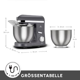 Karaca Mastermaid Chef Pro Keukenchef met twee armen 1500W Space Gray, Shiny Cream, 1500W, 5 L Mixer, Keukenmachine, Snelheidsinstelling, Deeghaak, Kloppen, Kneden en mengen — thumbnail 4