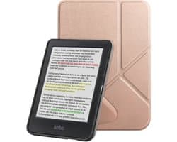 Hoes Geschikt voor Kobo Clara Colour Hoesje Bookcase Cover Book Case Hoes Sleepcover Trifold - Rosé Goud