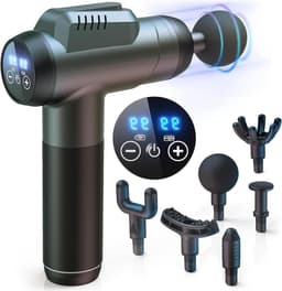 Massage Pistool Diepe Weefselmassager - 99 Snelheden - Krachtige Percussiemassager - LCD-touchscreen - Handmassageapparaat - 6 Massagekoppen - Spierpijnverlichting en Ontspanning - Grijs — thumbnail 1