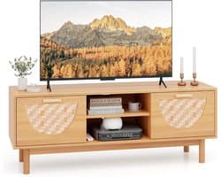 SureDeal® - TV Meubel - Bamboo - Salontafel - 120x35x45,5 cm - Televisie - 55 inch - Opbergkast - Woonkamer - Slaapkamer - Bijzettafel - Kast - Tafel