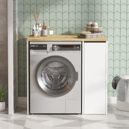 SA1 Badkamerkast | 100% MELAMINE | Walnoot, Wit - Emob - wasmachinekast_enkel - Melamine; Spaanplaat — thumbnail 3