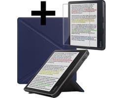 Hoes Geschikt voor Kobo Libra Colour - E-reader Bescherm Hoesje Case Sleep Cover Trifold Met Screenprotector - Hoes Geschikt voor Kobo Libra Colour Hoesje - Donkerblauw