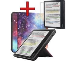 Hoes Geschikt voor Kobo Libra Colour - Met Screenprotector - Luxe E-reader Trifold Case - Bescherm Hoesje Book Cover - Galaxy