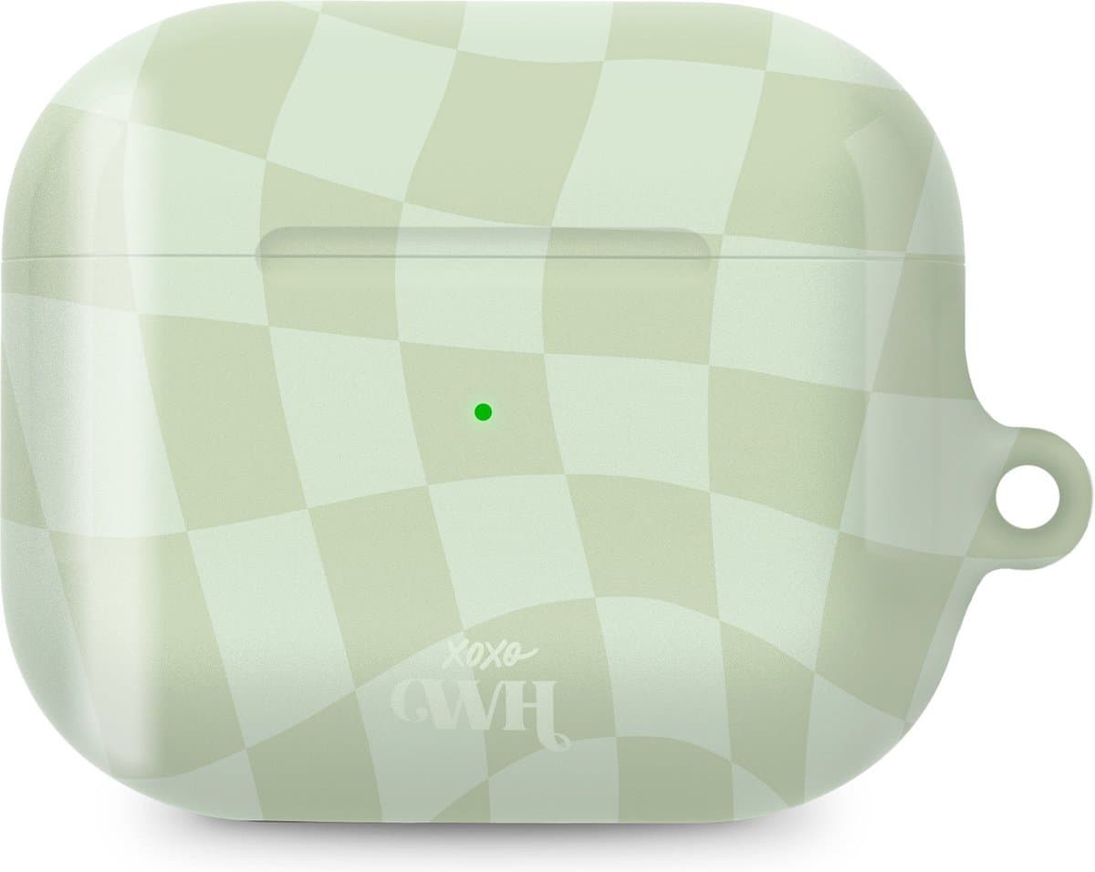 xoxo Wildhearts hoesje geschikt voor AirPods Pro 2 - Pretty Pistache - Glossy - Ook als telefoonhoesje verkrijgbaar - schokbestendige case - koptelefoon hoesje - Glimmend - Beschermhoes met golvende blokjes - Golven - Groen — afbeelding 1