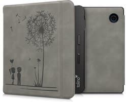 kwmobile e-reader hoesje geschikt voor Tolino Vision 5 hoes - Ereader flip case met standaard - Kunstleren e reader cover - Paardenbloemen Liefde design in grijs