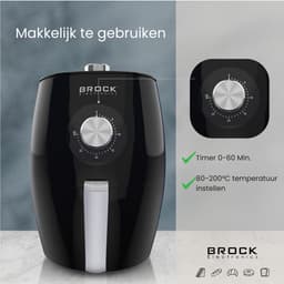 Brock Electronics Airfryer 3,5L – Heteluchtfriteuse zonder Olie – PFAS-vrij – 1300-1500W – Zwart – 6 Automatische Programma’s – Gezond Frituren – Compacte Airfryer voor Gezin of Single’s – Zwart — thumbnail 13