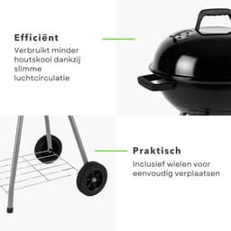 Cheqo® Houtskool Barbecue Ø45 cm - Houtskoolbarbecue - Met Deksel en Wielen - Draagbare BBQ voor Tuin of Camping — thumbnail 4