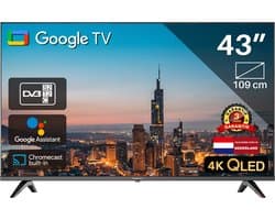 Google Smart TV | TeeView 43 inch QLED TV, 4K Ultra HD Google TV | 3xHDMI 2x USB | Ci+ | Triple Tuner DVB-T/T2/S/S2/C | Frameless Design | in Eindhoven geassembleerd | TV43QQG-EU